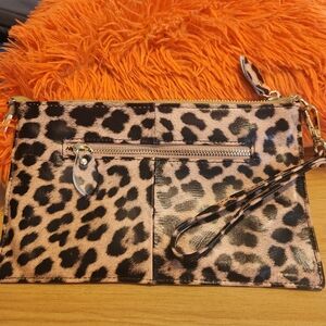 Leopard Print Wristlet Clutch